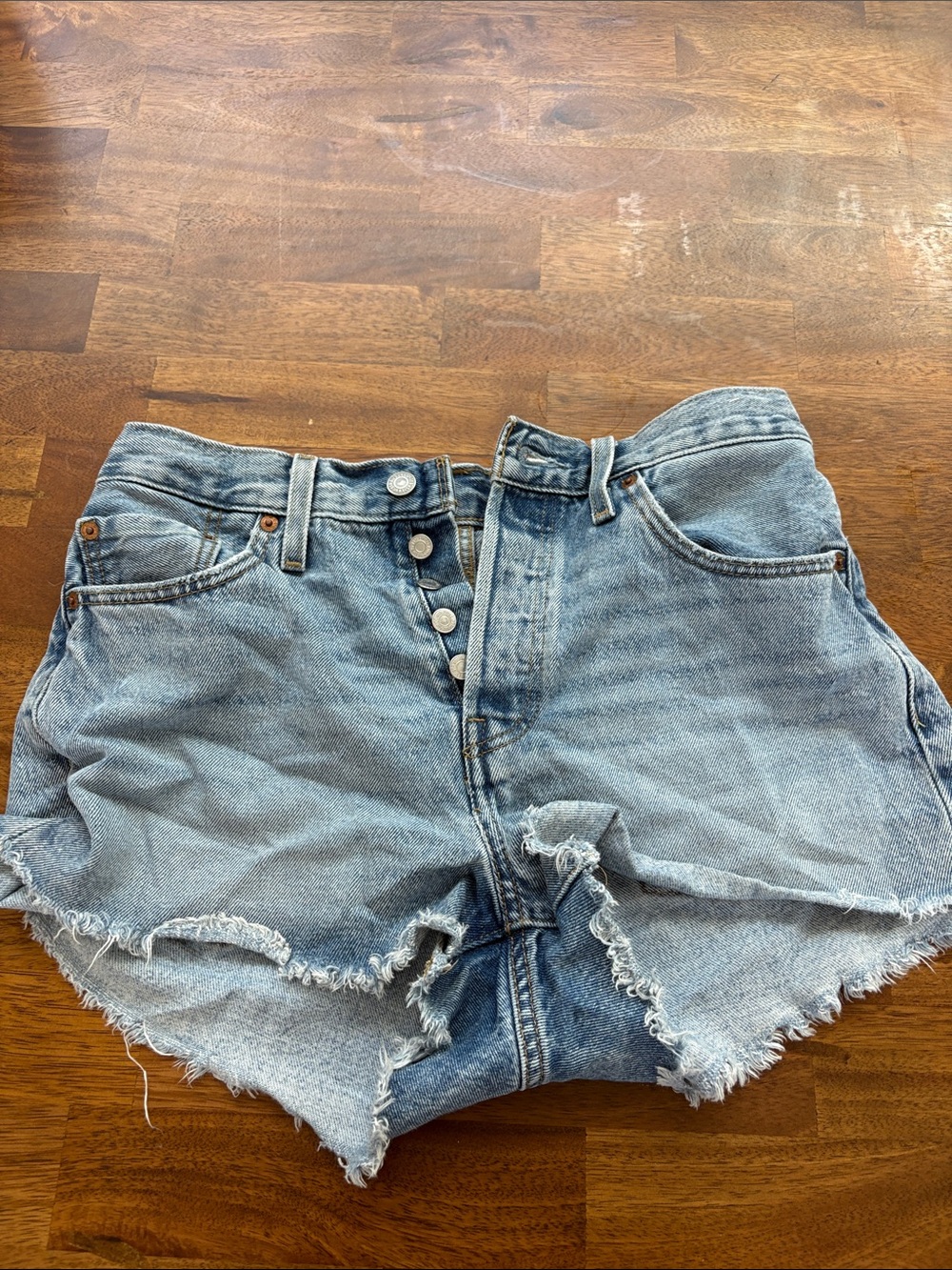High-Waist Light Wash Denim Cutoff Shorts